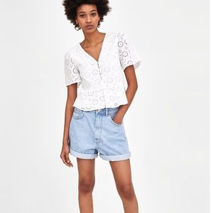 NWT White Embroidered Zara TRF Top
